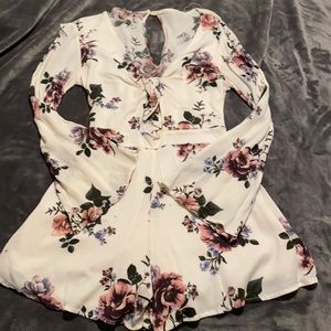 Floral flare sleeve romper with tie front